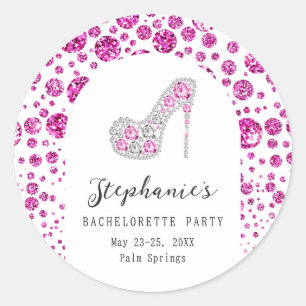 Glitz & Glam Roze Diamanten Schoen Bachelorette Pa Ronde Sticker