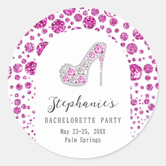Glitz & Glam Roze Diamanten Schoen Bachelorette Pa Ronde Sticker (Voorkant)