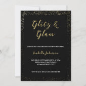Glitz & Glam Zwart Glitter Bachelorette Party Kaart (Voorkant)