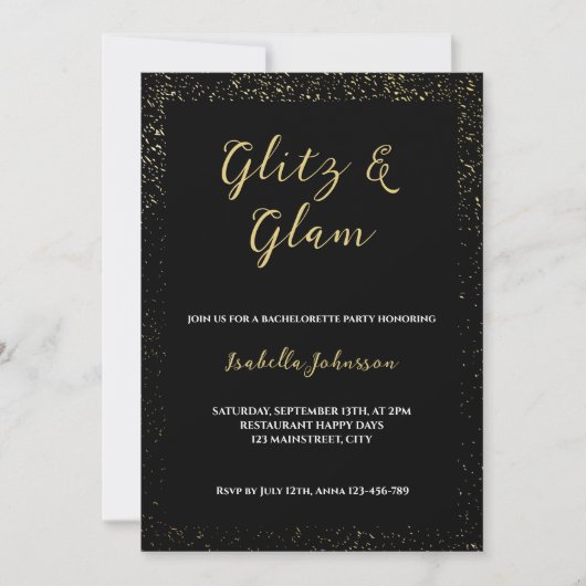Glitz & Glam Zwart Glitter Bachelorette Party Kaart (Voorkant)
