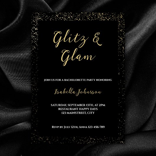 Glitz & Glam Zwart Glitter Bachelorette Party Kaart