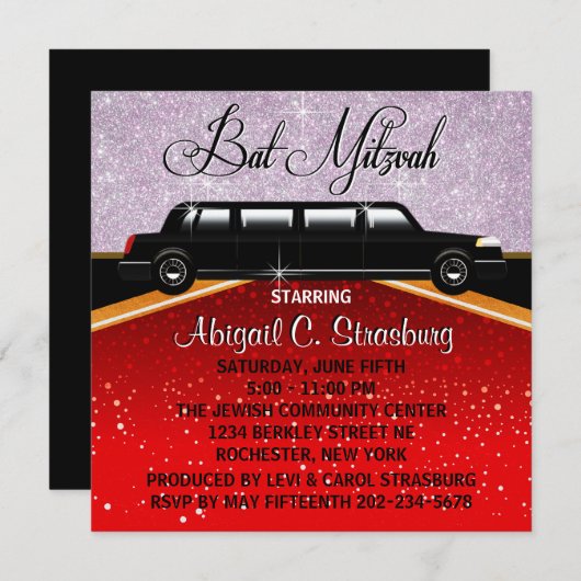 Glitz Glamor Red Carpet Movie Star-uitnodigingen Kaart (Voorkant / Achterkant)