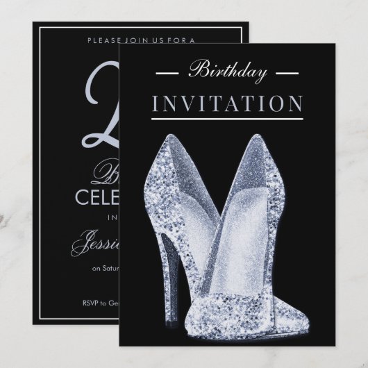 Glitz & Glamour Blauw 25ste Verjaardag Kaart (Voorkant / Achterkant)