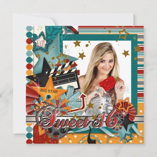 Glitz Glamour Film Star Sweet 16 Uitnodigingen (Voorkant)