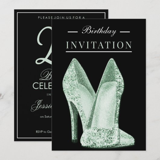 Glitz & Glamour Groen 25e Verjaardag Kaart (Voorkant / Achterkant)