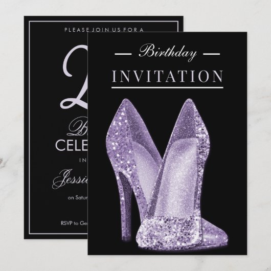 Glitz & Glamour Lila 25e Verjaardag Kaart (Voorkant / Achterkant)
