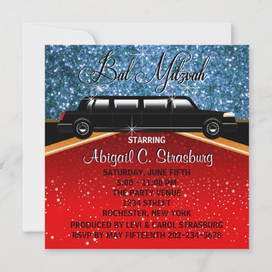 Glitz Glamour Limo Film Star Invitation Sjabloon Kaart (Voorkant)