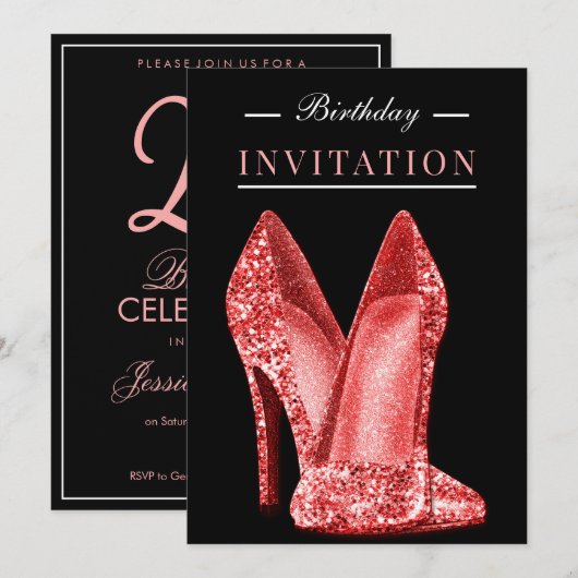 Glitz & Glamour Red 25ste verjaardag Kaart (Voorkant / Achterkant)