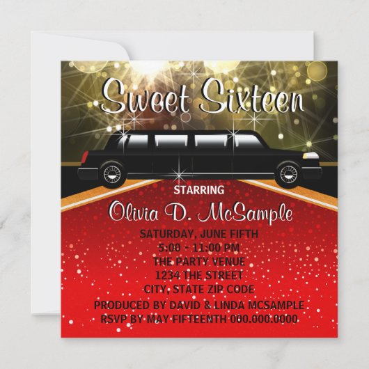 Glitz Glamour Red Carpet Film Star Uitnodigingen (Voorkant)