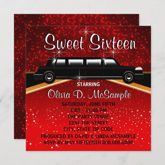 Glitz Glamour Red Carpet Film Star Uitnodigingen (Voorkant / Achterkant)