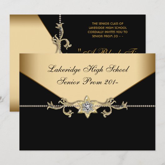 Glitz Glamour Zwart Stropdas Prom Kaart (Voorkant / Achterkant)