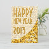 Glitz "Gold"-curve "Happy New Year"-uitnodiging Kaart (Staand voorkant)