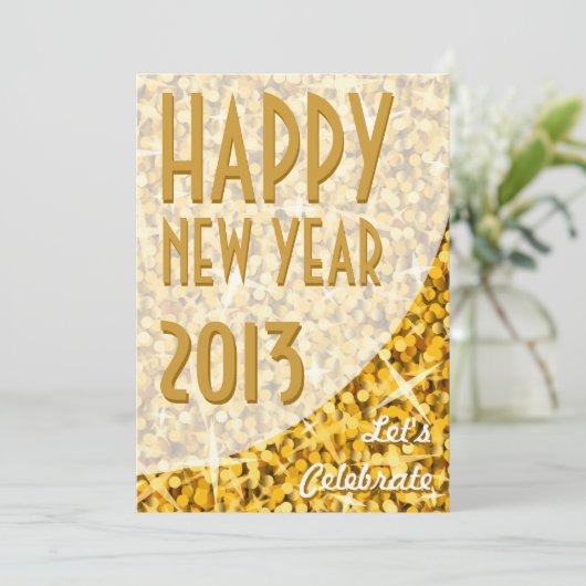 Glitz "Gold"-curve "Happy New Year"-uitnodiging Kaart (Staand voorkant)
