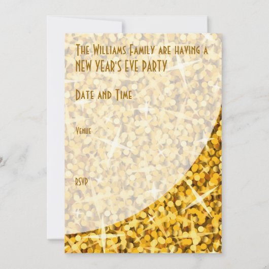 Glitz "Gold"-curve "Happy New Year"-uitnodiging Kaart (Achterkant)