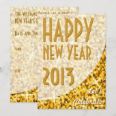 Glitz "Gold"-curve "Happy New Year"-uitnodiging Kaart (Voorkant / Achterkant)