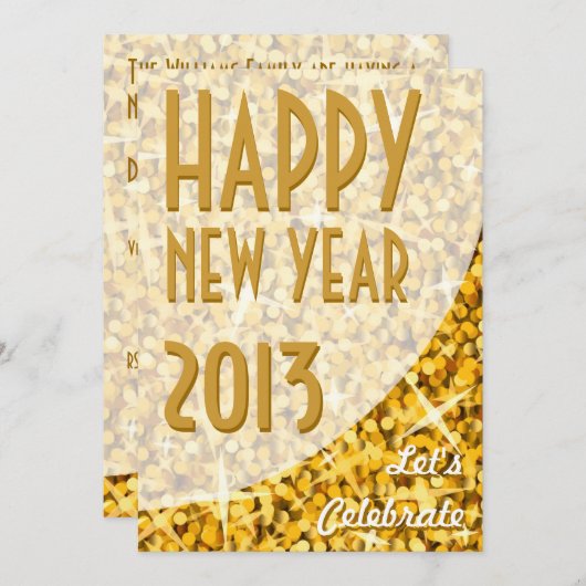 Glitz "Gold"-curve "Happy New Year"-uitnodiging Kaart (Voorkant / Achterkant)