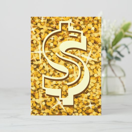 Glitz "Gold" dollar "$"-uitnodiging Kaart (Staand voorkant)