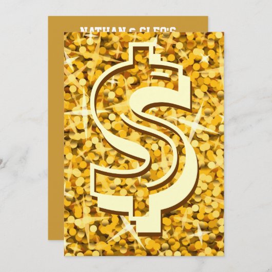 Glitz "Gold" dollar "$"-uitnodiging Kaart (Voorkant / Achterkant)