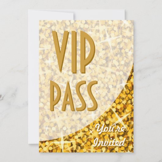Glitz "Gold"-kromme "VIP Pass"-uitnodiging Kaart (Voorkant)
