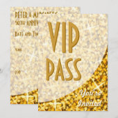 Glitz "Gold"-kromme "VIP Pass"-uitnodiging Kaart (Voorkant / Achterkant)