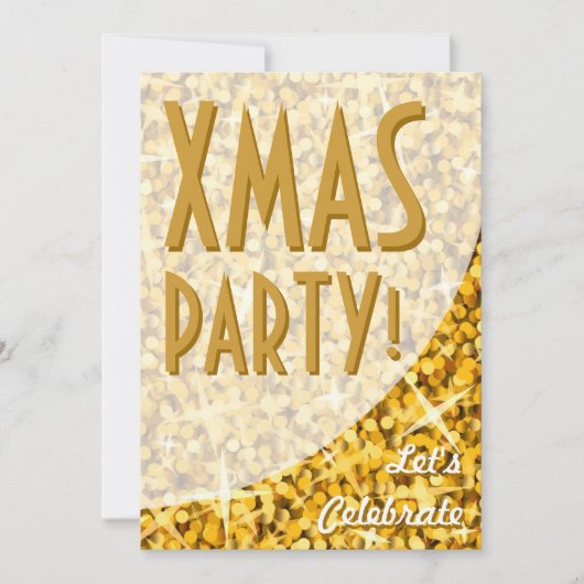 Glitz "Gold"-kromme "Xmas Party!"-uitnodiging Kaart (Voorkant)