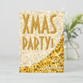 Glitz "Gold"-kromme "Xmas Party!"-uitnodiging Kaart (Staand voorkant)