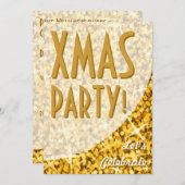 Glitz "Gold"-kromme "Xmas Party!"-uitnodiging Kaart (Voorkant / Achterkant)