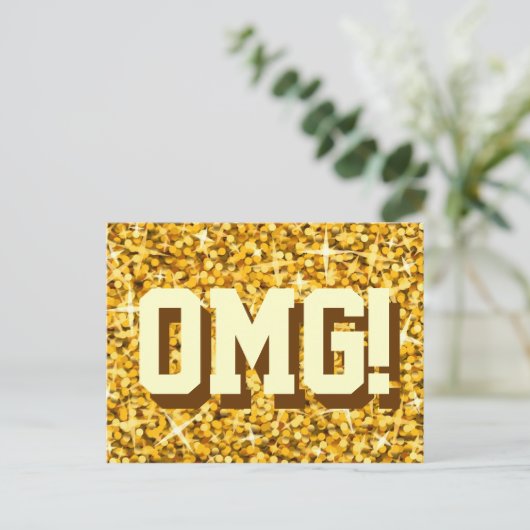 Glitz 'Gold' 'OMG!' briefkaart (Staand voorkant)