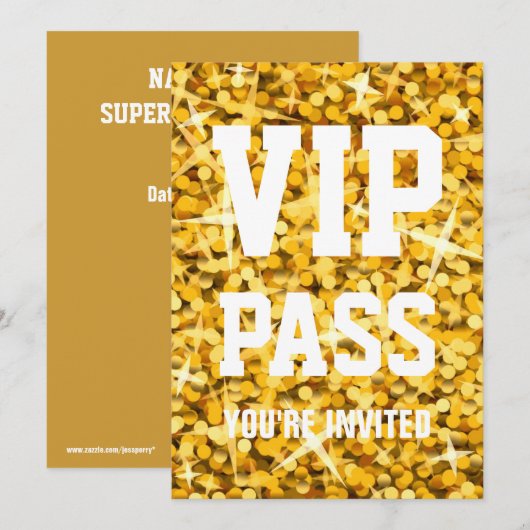 Glitz "Gold" VIP PASS-uitnodiging Kaart (Voorkant / Achterkant)