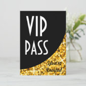 Glitz Gold zwart curve "VIP Pas" uitnodiging (Staand voorkant)