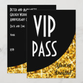 Glitz Gold zwart curve "VIP Pas" uitnodiging (Voorkant / Achterkant)