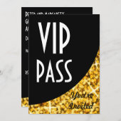 Glitz Gold-zwarte kromme "VIP Pass"-uitnodiging Kaart (Voorkant / Achterkant)