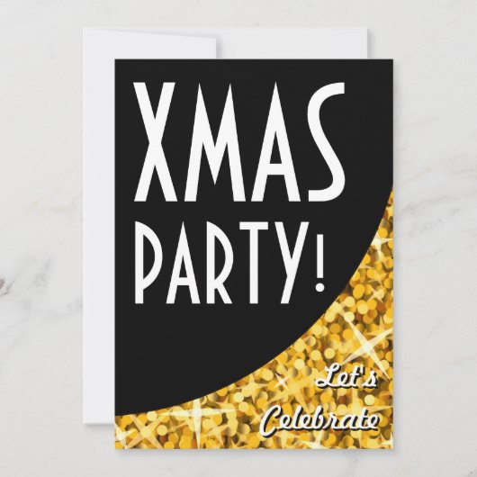 Glitz "Gold" zwarte kromme Xmas Partij! Uitnodigin Kaart (Voorkant)
