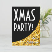 Glitz "Gold" zwarte kromme Xmas Partij! Uitnodigin Kaart (Staand voorkant)