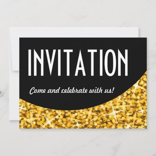Glitz "Goud" zwarte curve 'Invitation' uitnodiging (Voorkant)