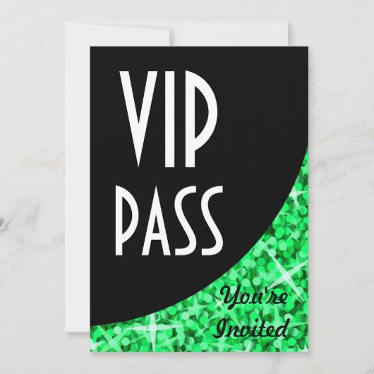 Glitz Green Black curve "VIP Pass"-uitnodiging Kaart (Voorkant)