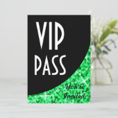 Glitz Green Black curve "VIP Pass"-uitnodiging Kaart (Staand voorkant)