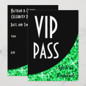 Glitz Green Black curve "VIP Pass"-uitnodiging Kaart (Voorkant / Achterkant)