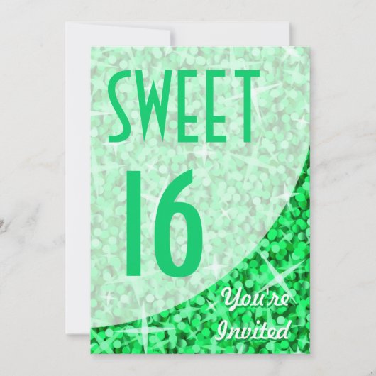 Glitz Green curve "Sweet 16"-uitnodiging Kaart (Voorkant)