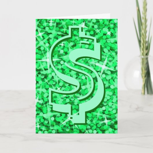 Glitz Green dollar "$" "Jouw tekst"-wenskaart Kaart (Voorkant)