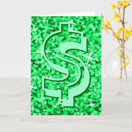 Glitz Green dollar "$" "Jouw tekst"-wenskaart Kaart (Gele Bloem)