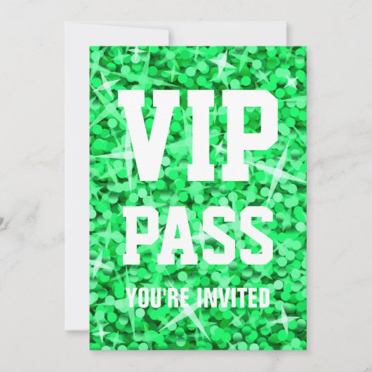 Glitz Green 'VIP PASS'-uitnodiging Kaart (Voorkant)