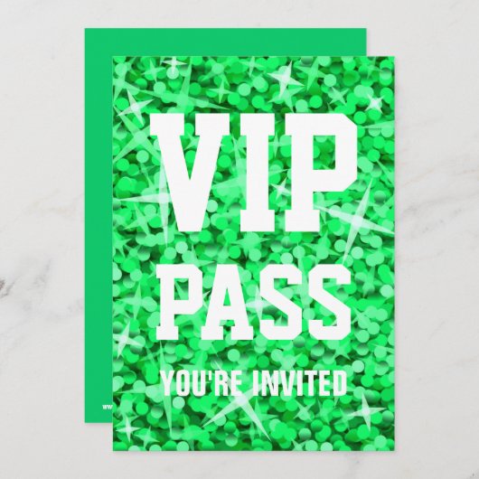 Glitz Green 'VIP PASS'-uitnodiging Kaart (Voorkant / Achterkant)