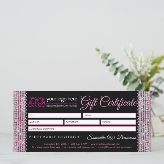 Glitz Jewelry Bling Diamond Gift Certificate (Staand voorkant)