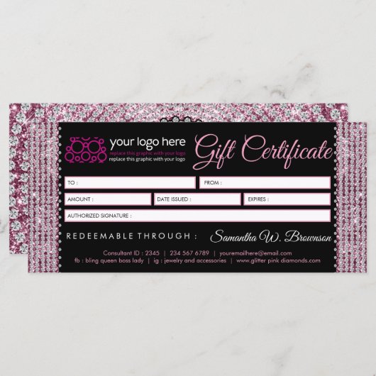 Glitz Jewelry Bling Diamond Gift Certificate (Voorkant / Achterkant)