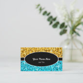 Glitz Mix "Gold" Blauw ovaal visitekaartje (Staand voorkant)