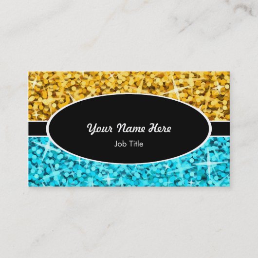 Glitz Mix "Gold" Blauw ovaal visitekaartje (Voorkant)