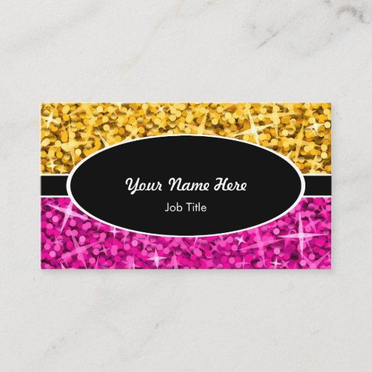 Glitz Mix "Gold" Roze, ovaal visitekaartje (Voorkant)