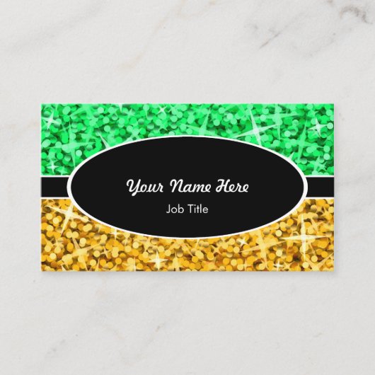 Glitz Mix Green "Gold" ovaal visitekaartje (Voorkant)