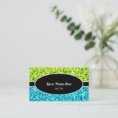Glitz Mix Limoen Blue Black oval visitekaartje (Staand voorkant)